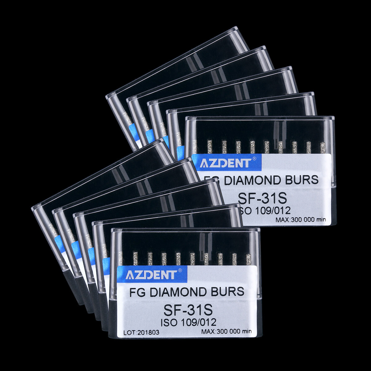 10 Kits Dental Super Coarse Diamond Burs Straight /Cylindrical Flat Head SF-31S