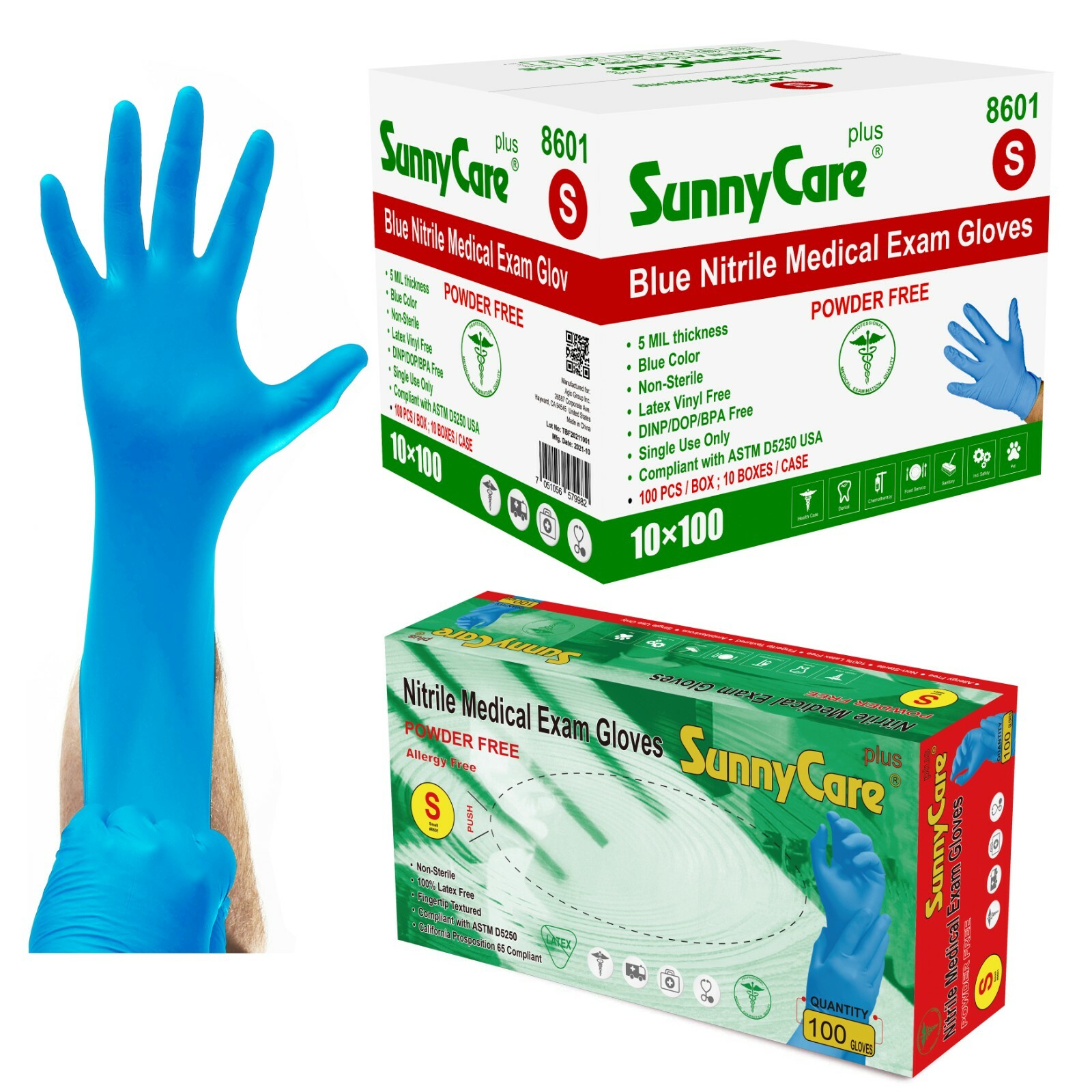1000 SunnyCare 5.0 mil Nitrile Exam Gloves Chemo-Rated (Non Vinyl Latex) 8601-S