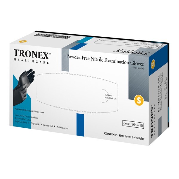 Tronex Powder-Free Nitrile Exam Gloves Size S Black 9047-20, BOX OF 100