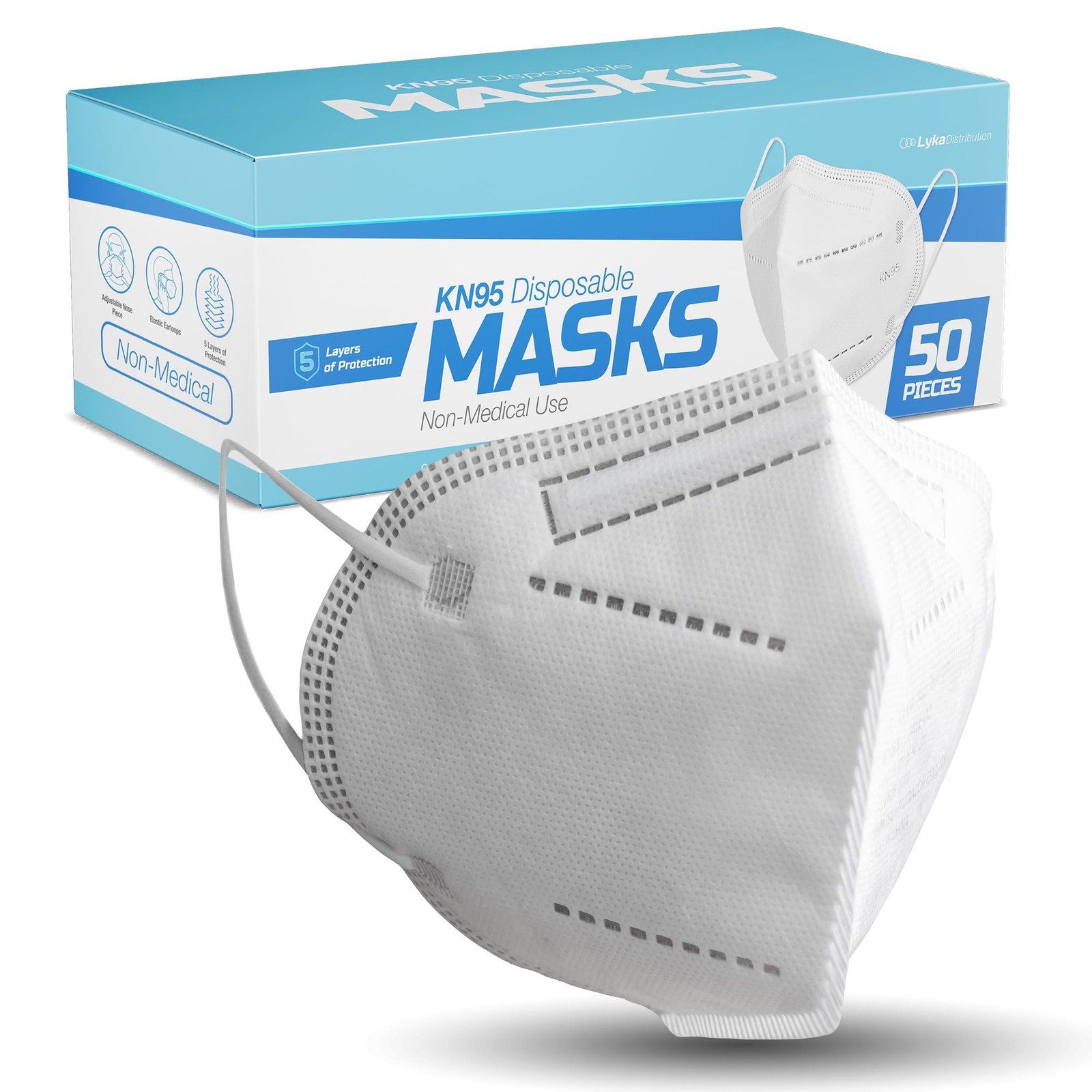 50 Pack White KN95 Face Masks 5 Layer Breathable Dust Protection Adults Kids