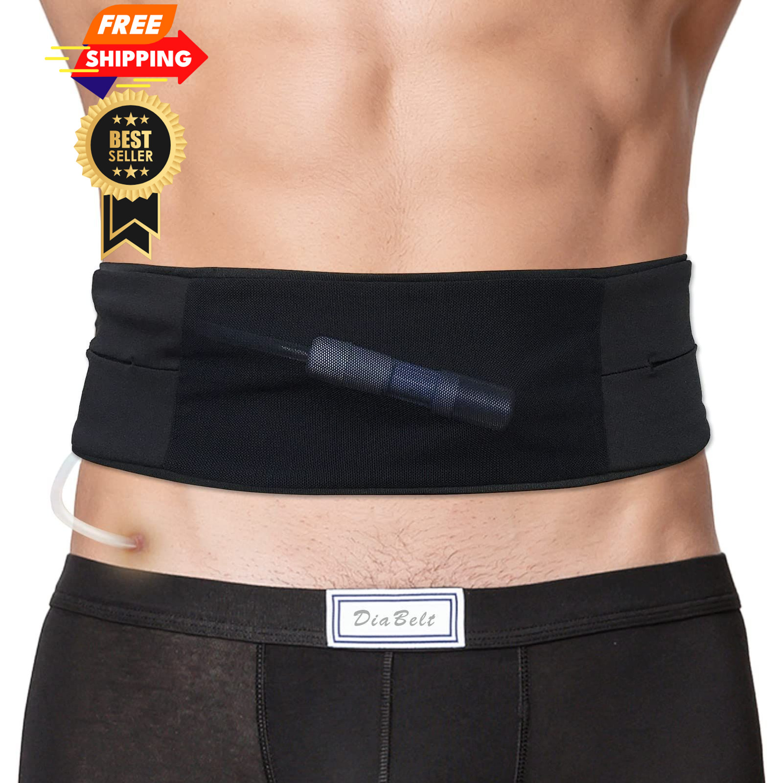 Breathable Peritoneal Dialysis Belt with Mesh Pouch Large (Pack of 1), Black