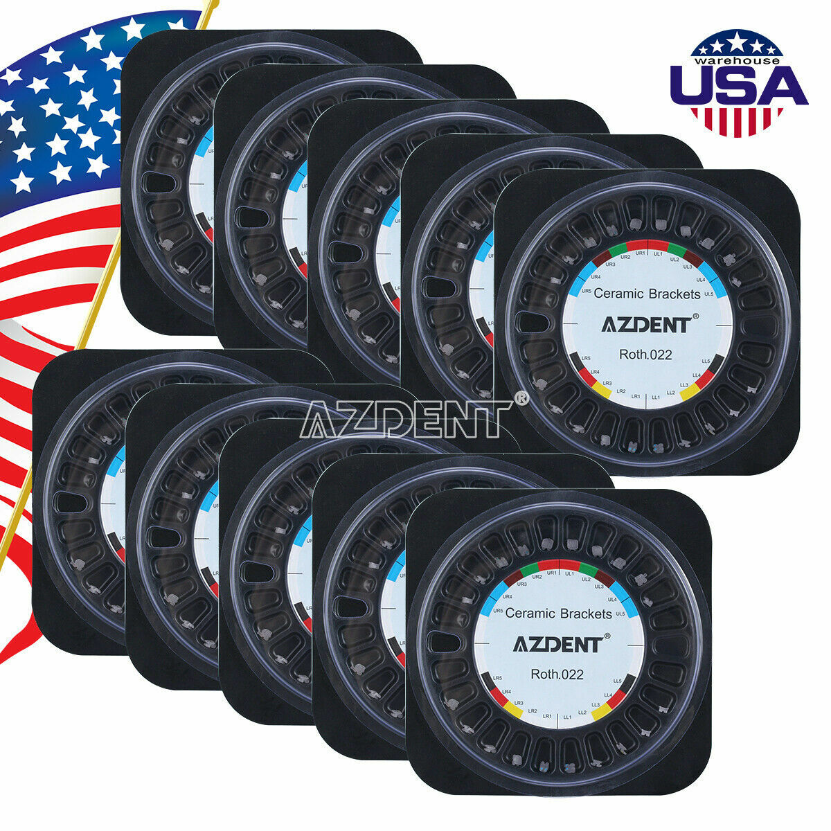 1-50Packs AZDENT Dental Orthodontic Ceramic Brackets Roth .022 345 Hooks Braces