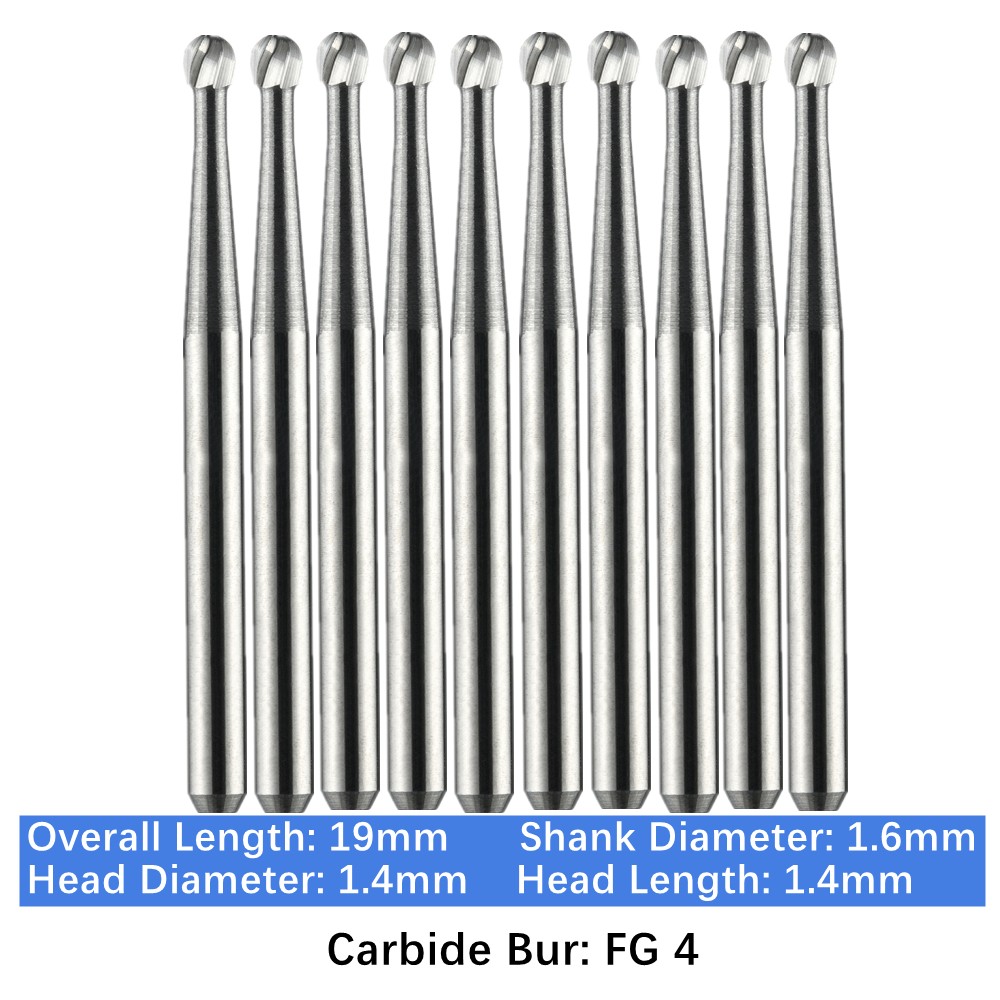 10-100pcs FG 4 Dental Carbide Burs High Speed Round Friction Grip Drill Bits
