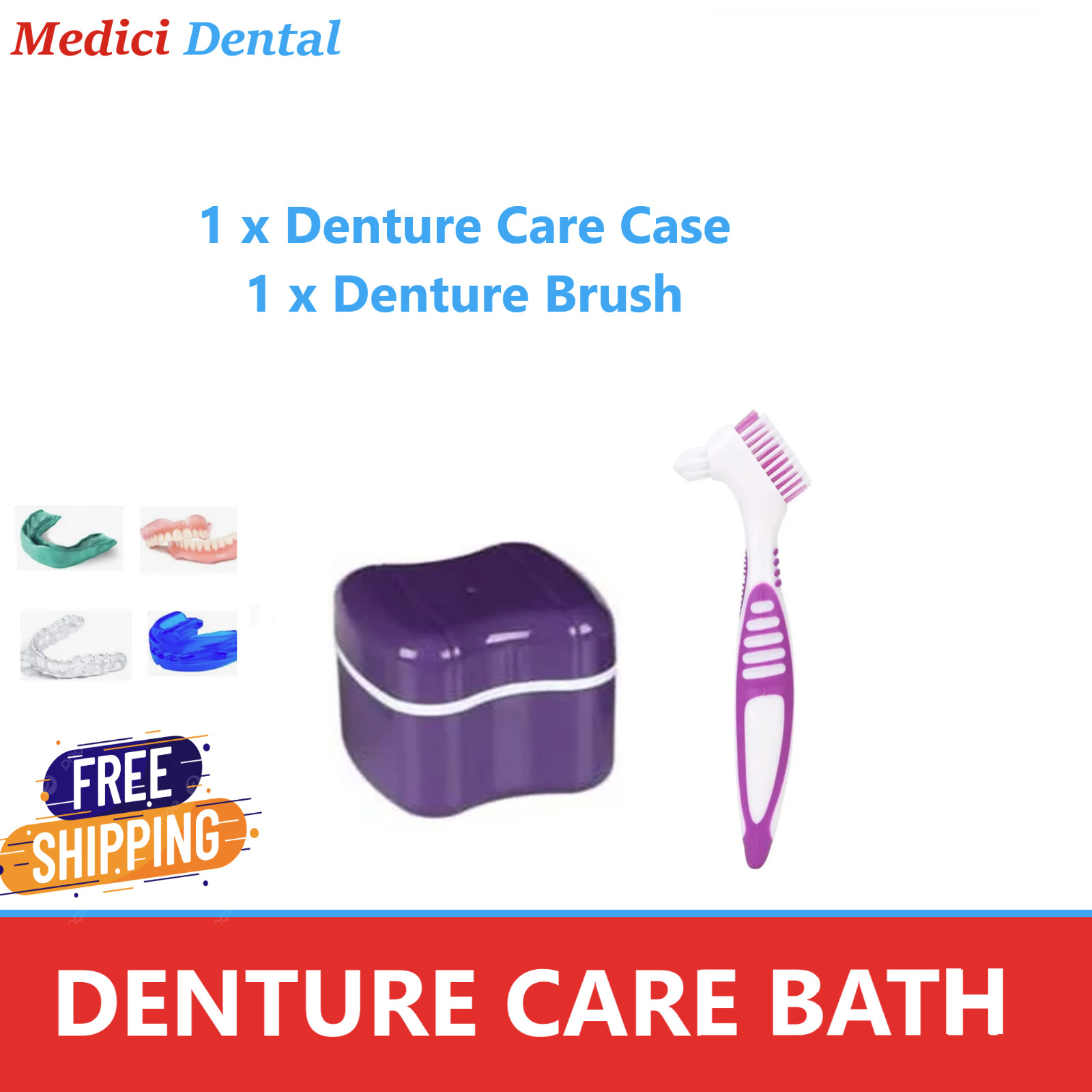 Denture Care Retainer Box with Toothbrush To Clean Denture with Rinsing Basket