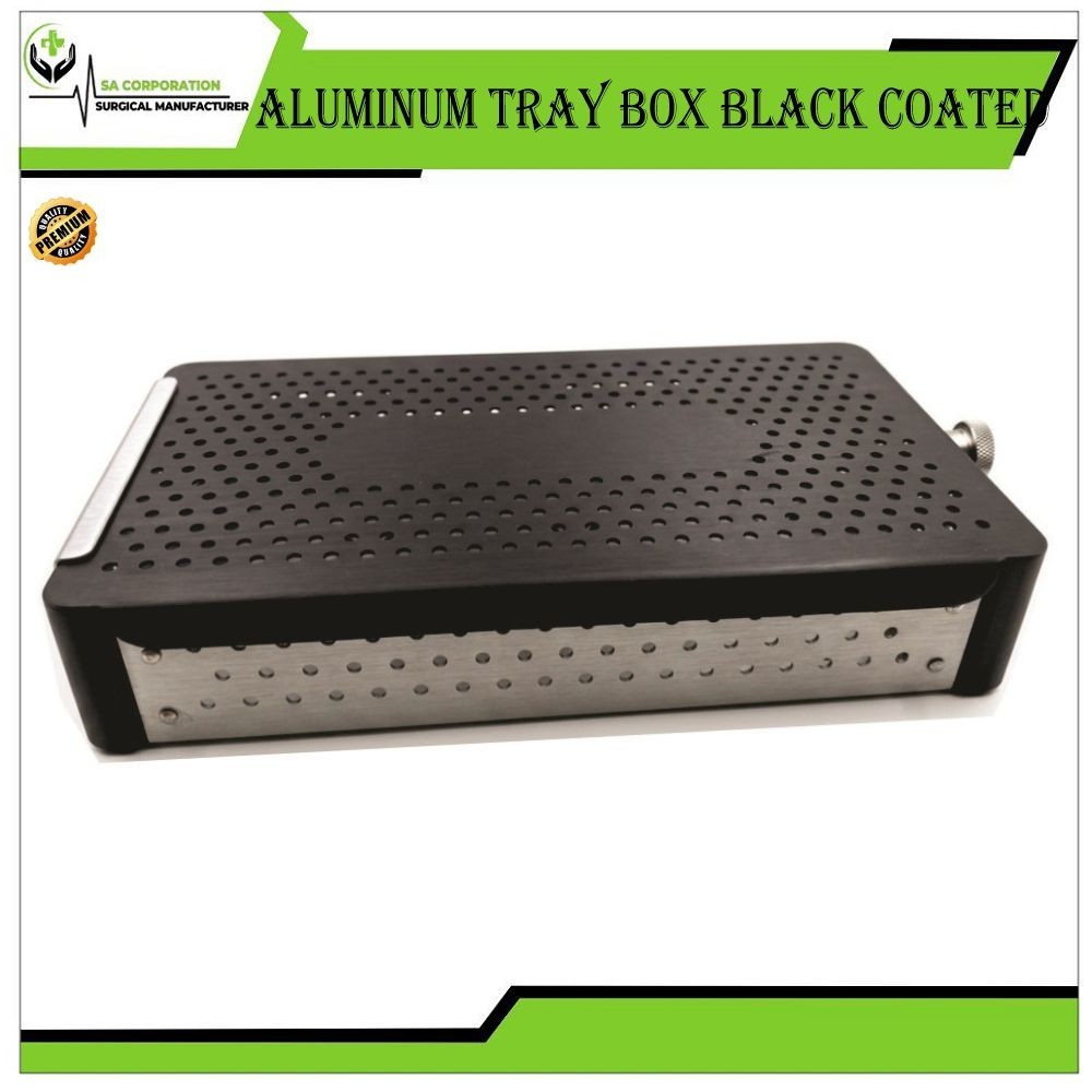 Aluminum Surgical Sterilization Tray Box 245 x 150 x 50 Black Coated