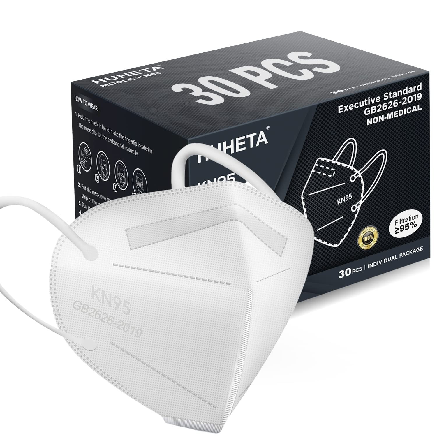 KN95 Face Masks (30 Pack) – Individually Wrapped 5-Ply Protection Against PM2.5