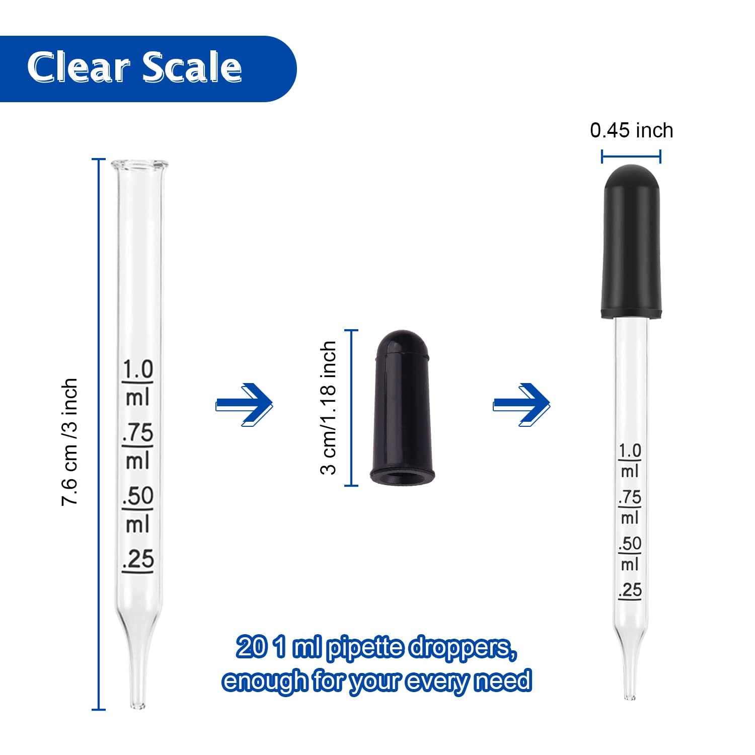 Eye Dropper for Essential Oils 20 PCS – Pipettes Dropper with Black Rubber He…