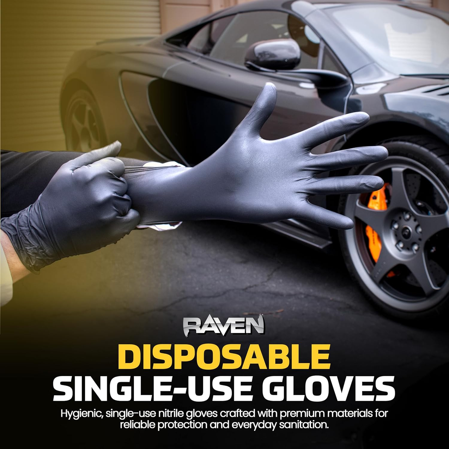 Raven 66518 Large Powder-Free Black Nitrile Exam Gloves, 7 Mil Thickness