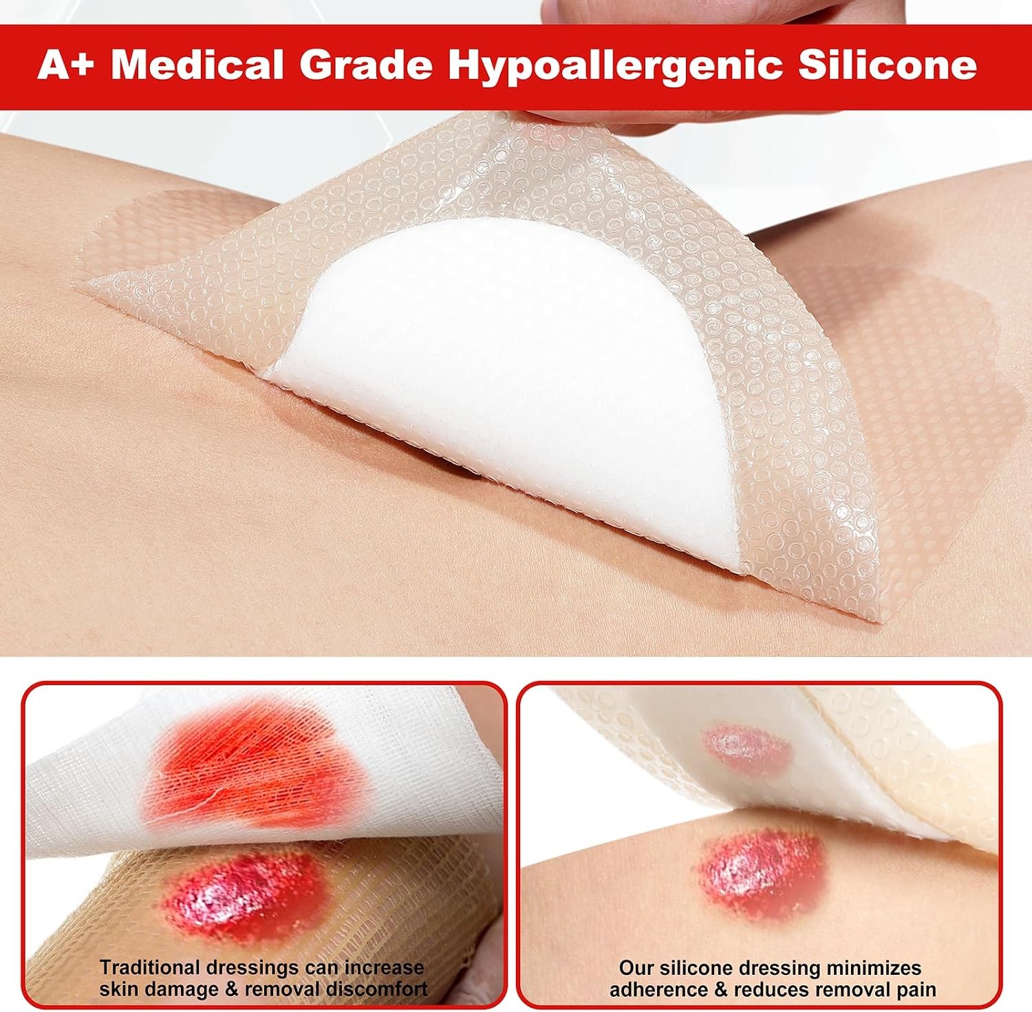 Sacral Foam Dressing Silicone Adhesive Border 7×7 in 10 Pack Wound Care