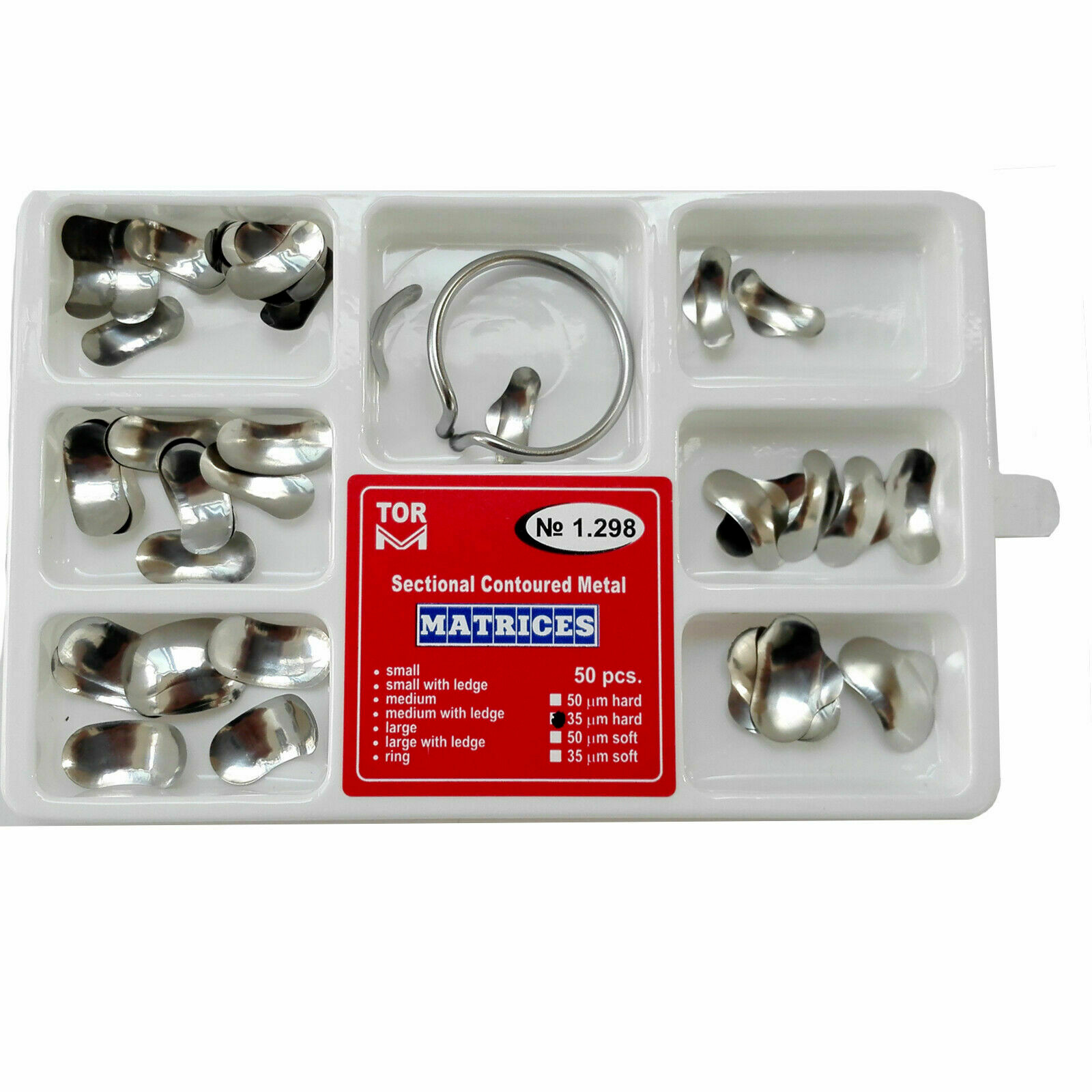 Set of 50 Dental Metal Sectional Matrices Matrix 1.298 SML Ledge 35 μm/Hard Ring