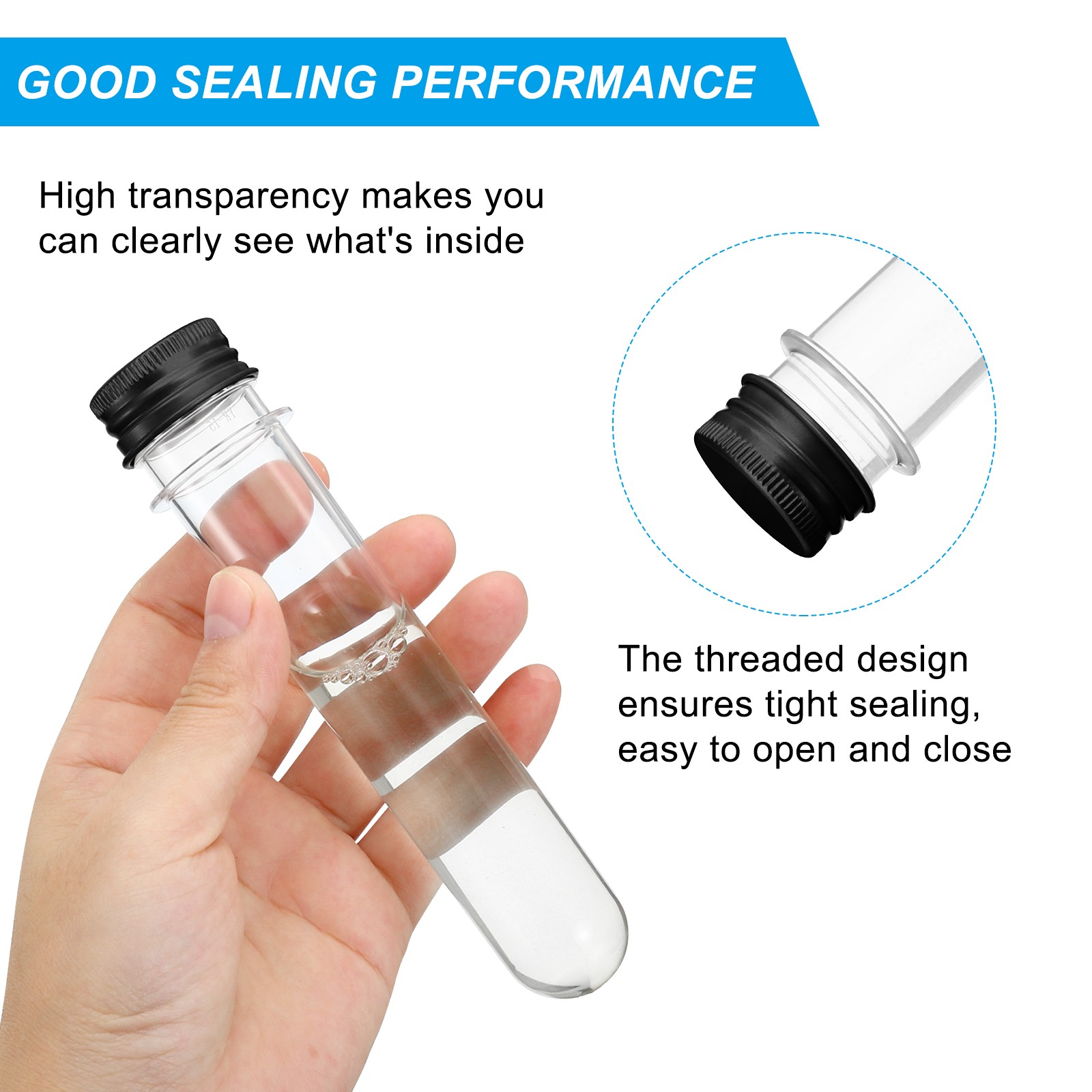 6Pack 30ml Plastic Test Tubes with Screw Caps 109x27mm Tubes Black