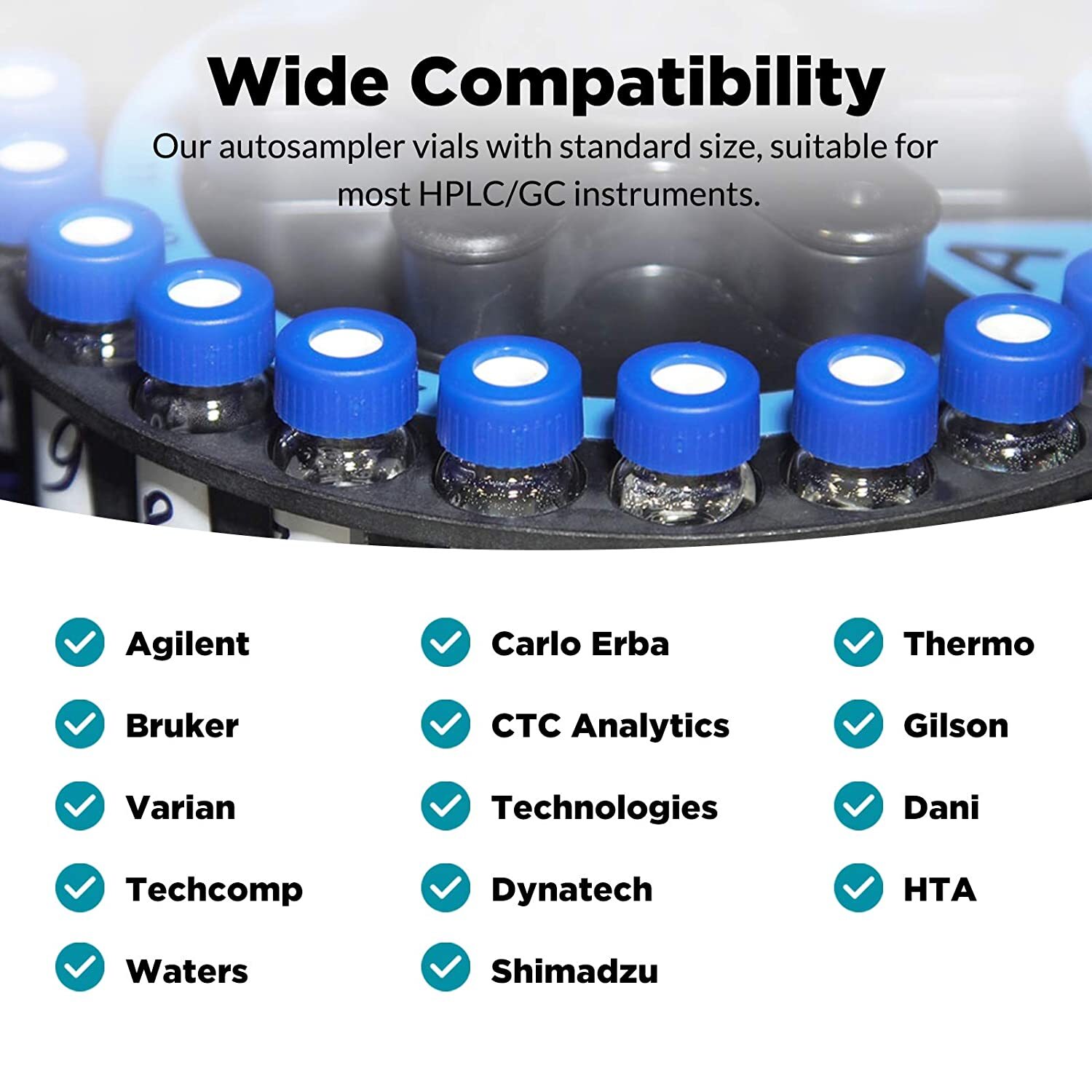 100PCS 2ml 9-425 HPLC Autosampler Vials Glass Bottles and 9mm Screw Caps & Septa