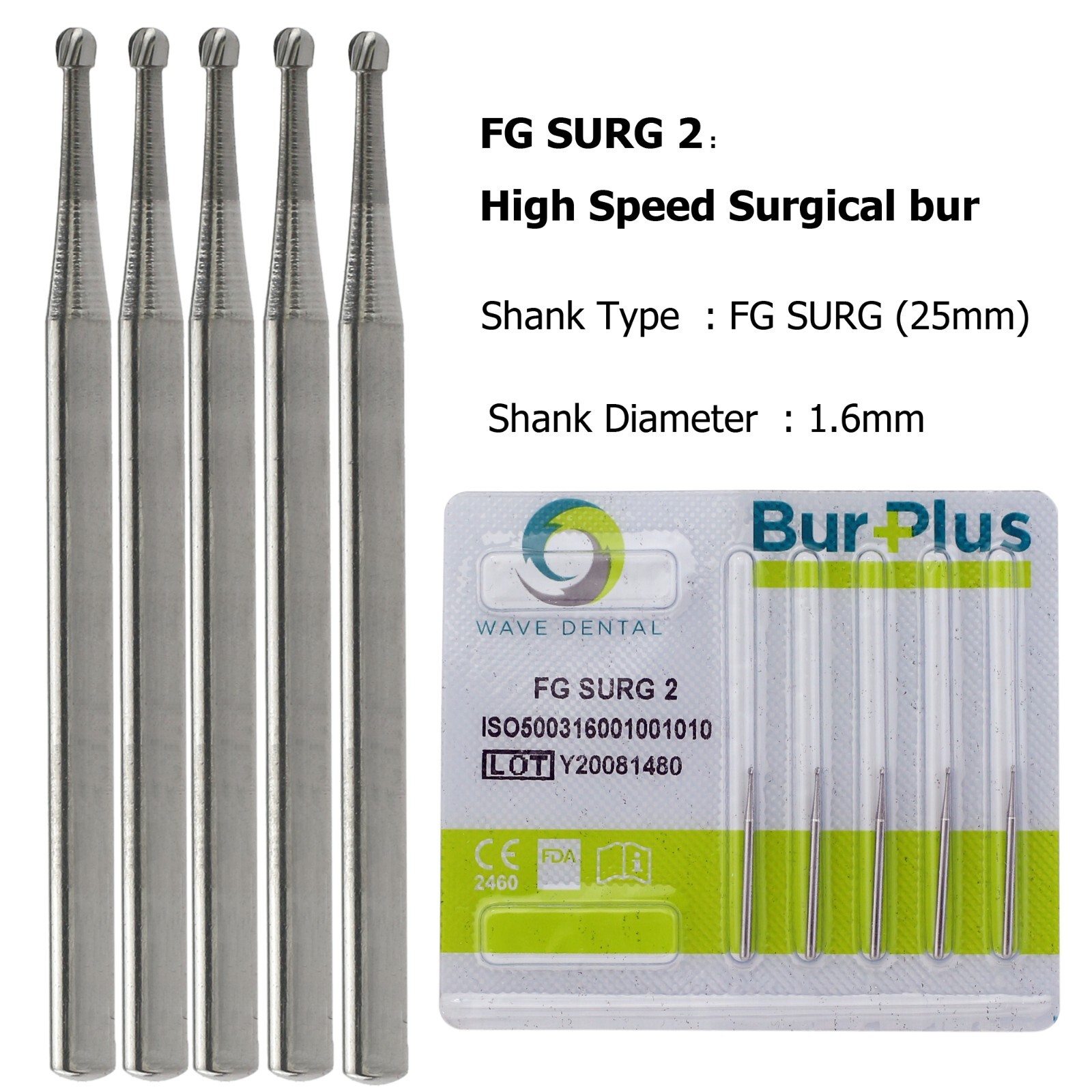 Wave Dental Surgical Bur Round 25mm Carbide Bur 330 Friction Grip High Speed 19m