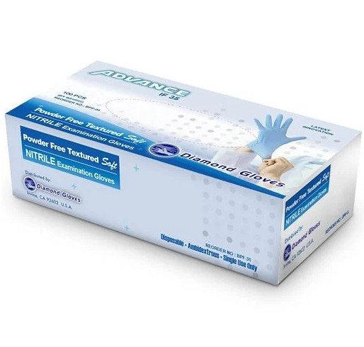 1000 Small Blue Nitrile Exam Gloves Diamond IF35 3.5 mil (Powder & Latex Free)