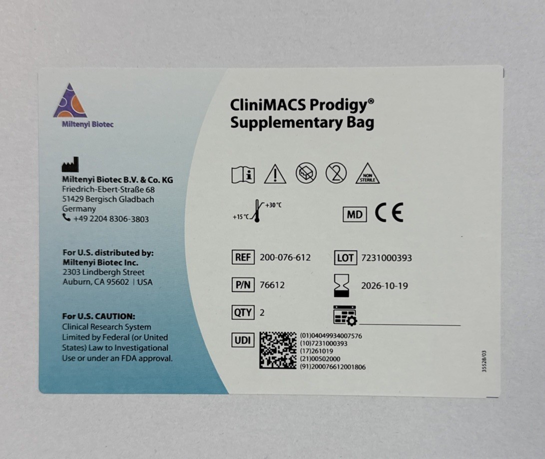 Miltenyi Biotec CliniMACS Prodigy Supplementary Bags (2 Bags) Exp 10/26
