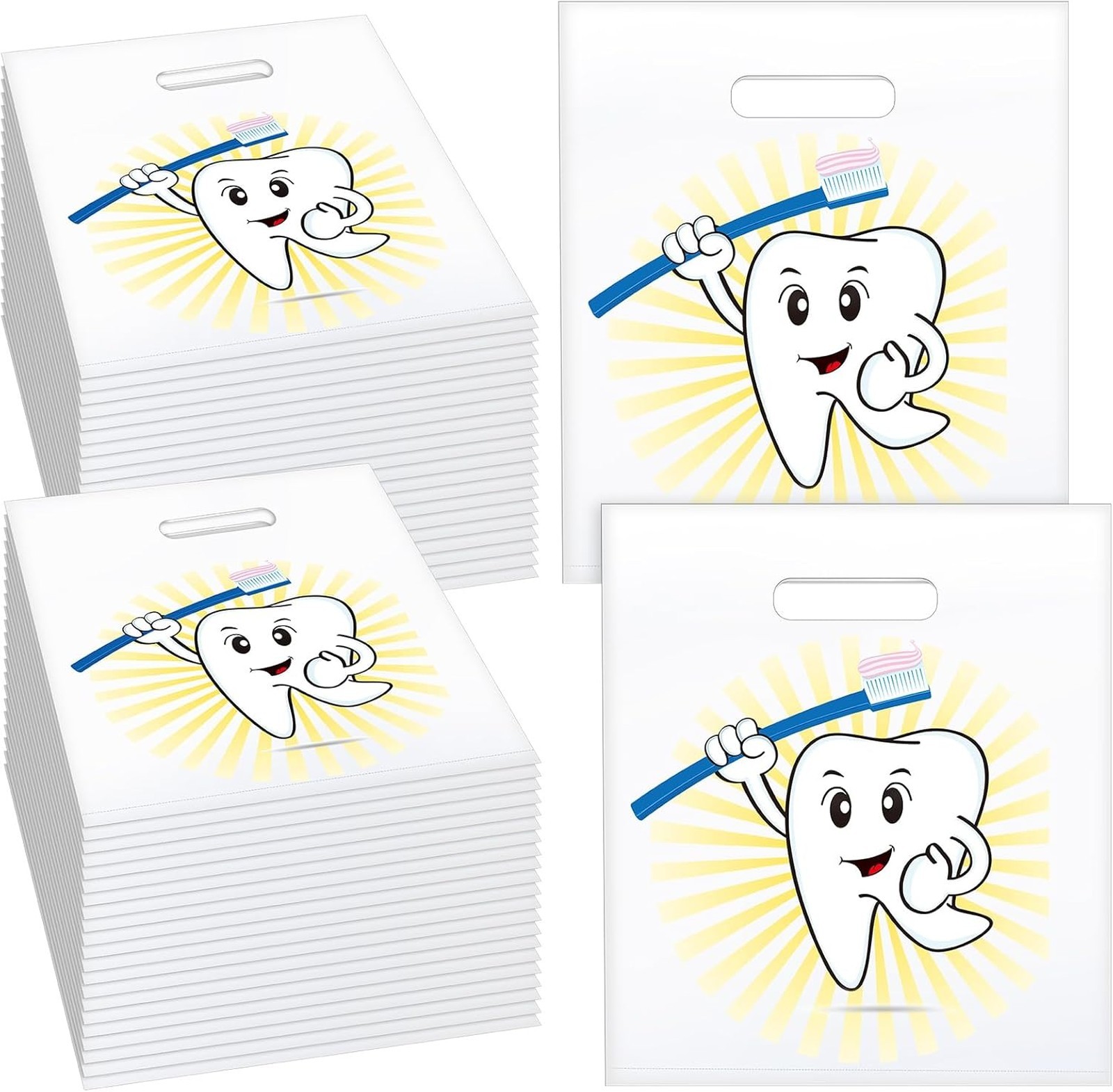Dental Gift Bags with Handles, Plastic Oral Care Packaging, 8.27×9.45 inches