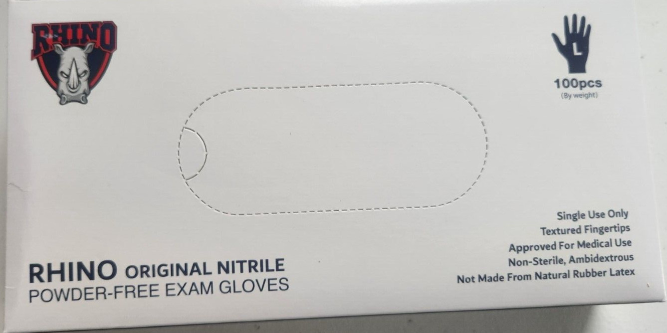 2 Boxes /200 gloves – Rhino Nitrile Powder Free Disposable Gloves – Large