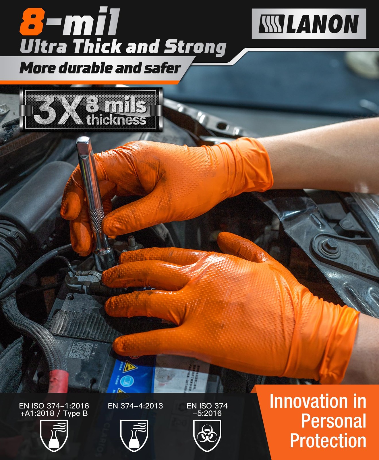 Orange Nitrile Disposable Gloves 8mil, Heavy Duty, Food Safe, Medium