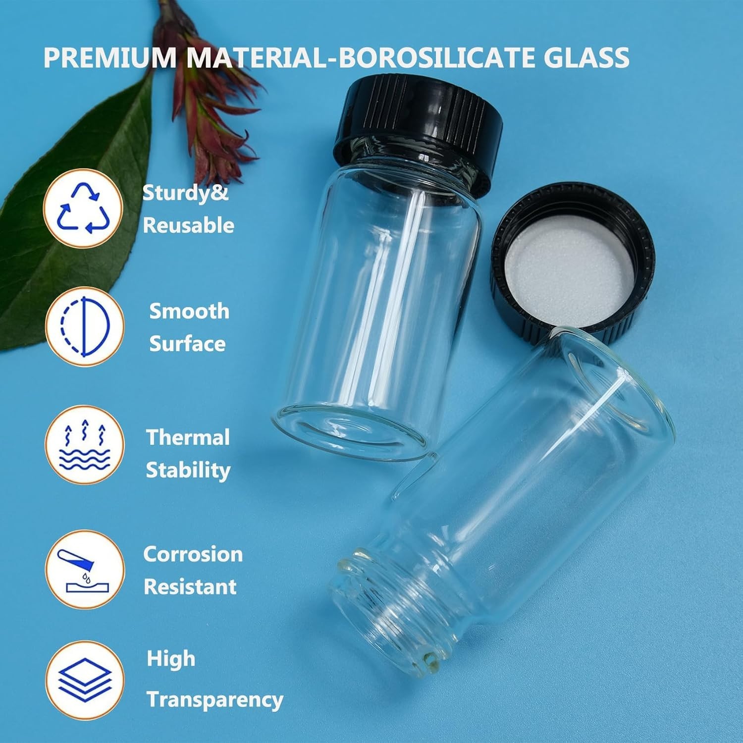 100 Leak-Proof 20ml Glass Vials for Reagent, Perfume