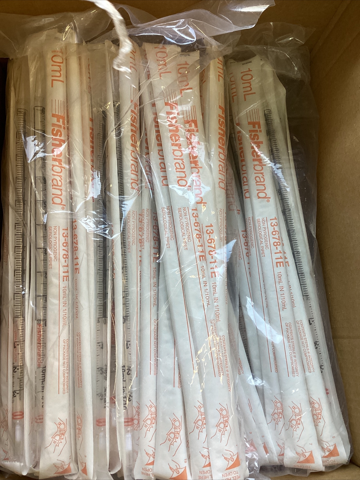 100 Fisherbrand Serological Pipet Orange NonPyrogentic 10mL In 1/10mL 1367811E