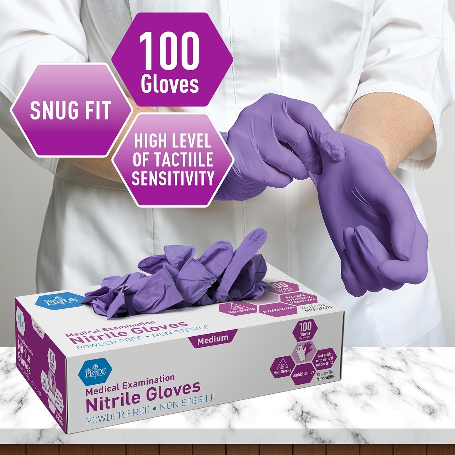 MedPride Powder-Free Nitrile Exam Gloves – MEDIUM 3 Packs of 100 – 300 Total