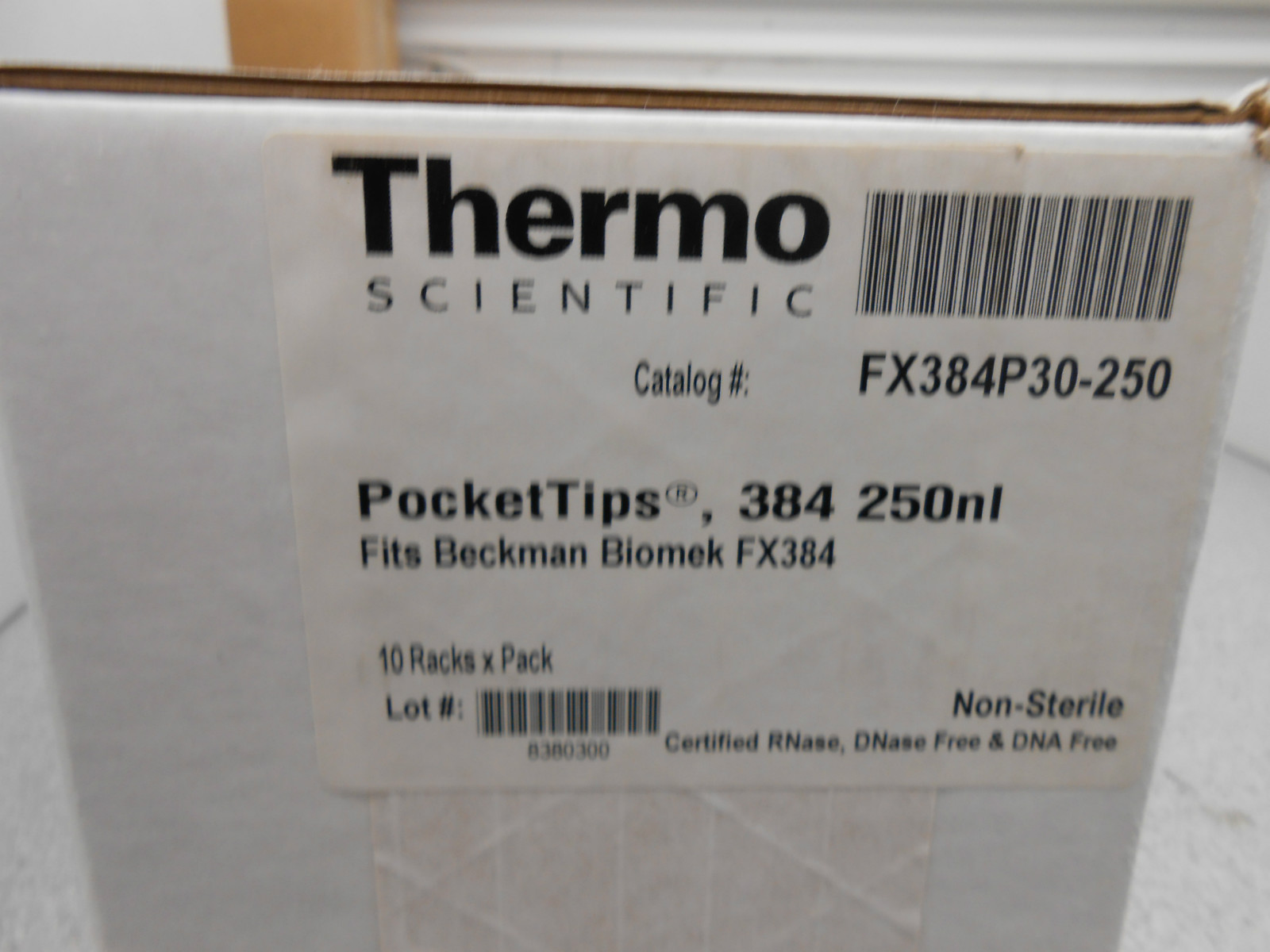 1 BOX OF 10 RACKS OF 384 EACH OF THERMO SCIENTIFIC POCKET TIPS, FX384P30-250