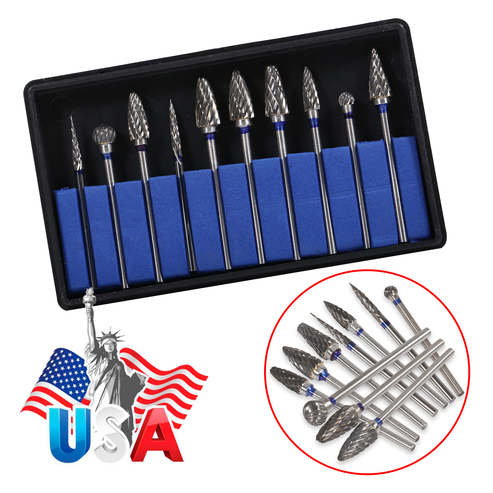 10Pcs/Kit Tungsten Steel Dental Carbide Burs Lab Burrs Tooth Drill 2.35mm Shank