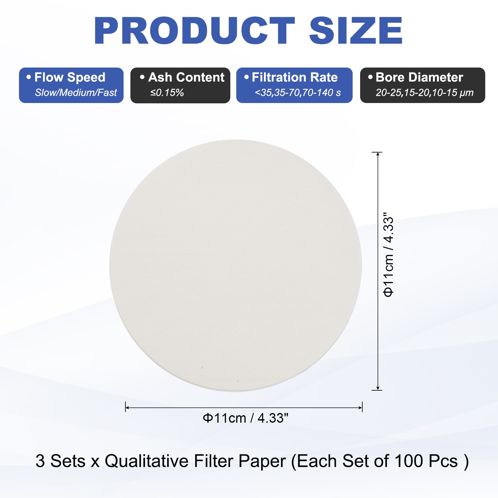 300Pcs 11cm Qualitative Filter Paper, Slow/Medium/Fast, Each Speed of 100 Pcs