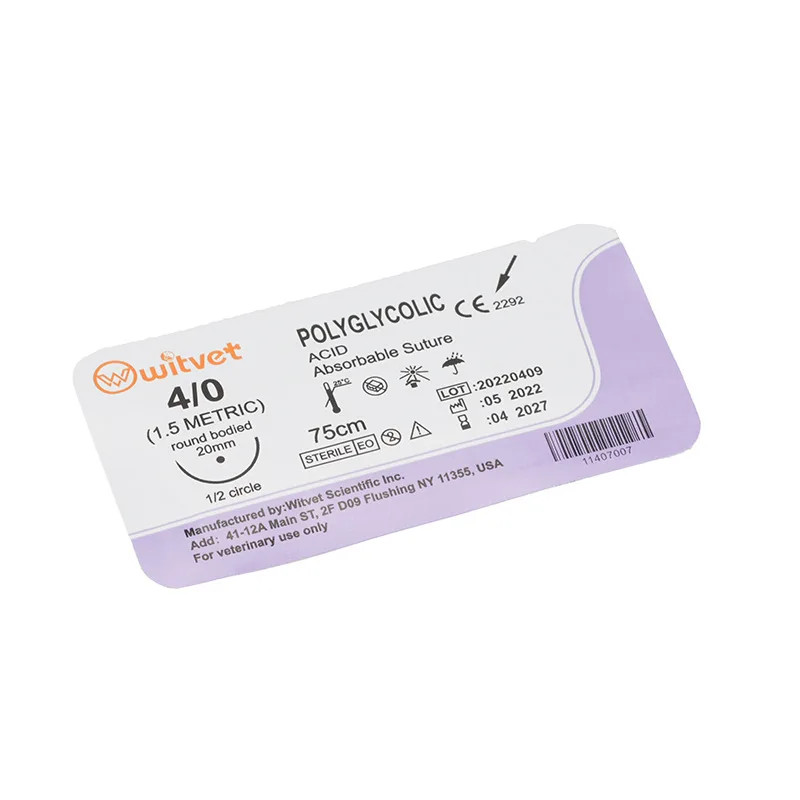 12Pcs Polyglycolic Acid Absorbable Suture PGA 75CM Veterianary Surgical Tools Me