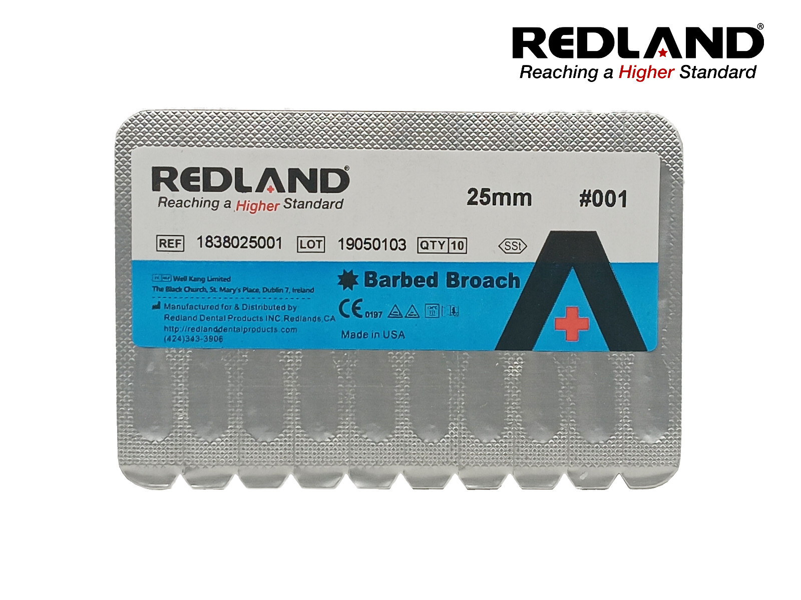 Redland Dental 30 pc. WHITE #001 25 mm Endo Stainless Steel Barbed Broaches FDA
