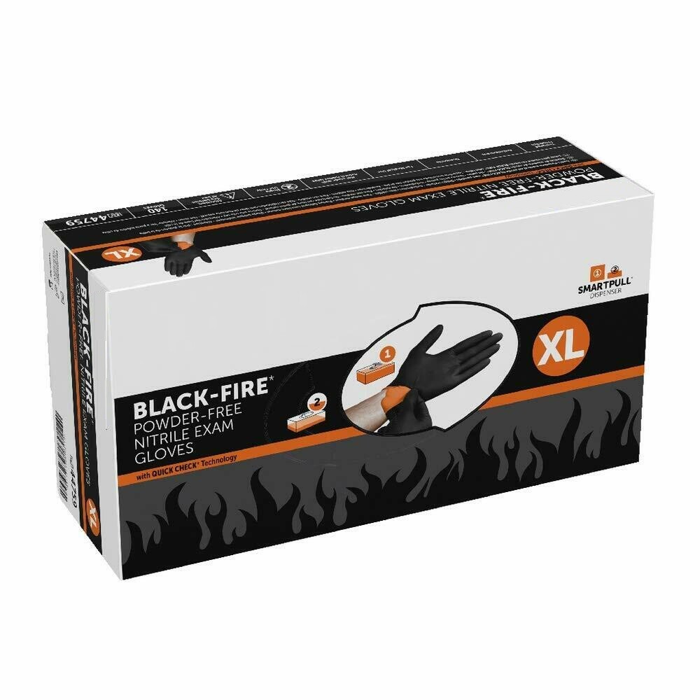 Halyard Black-Fire PF Nitrile Medical Exam 140 Gloves X-Large 44759, 1 box