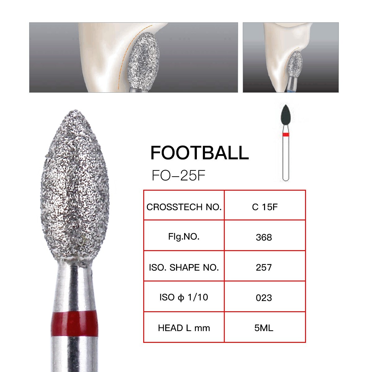10Pcs Dental FG Diamond Burs Football #368-023F Fine Red DEFEND Friction Grip