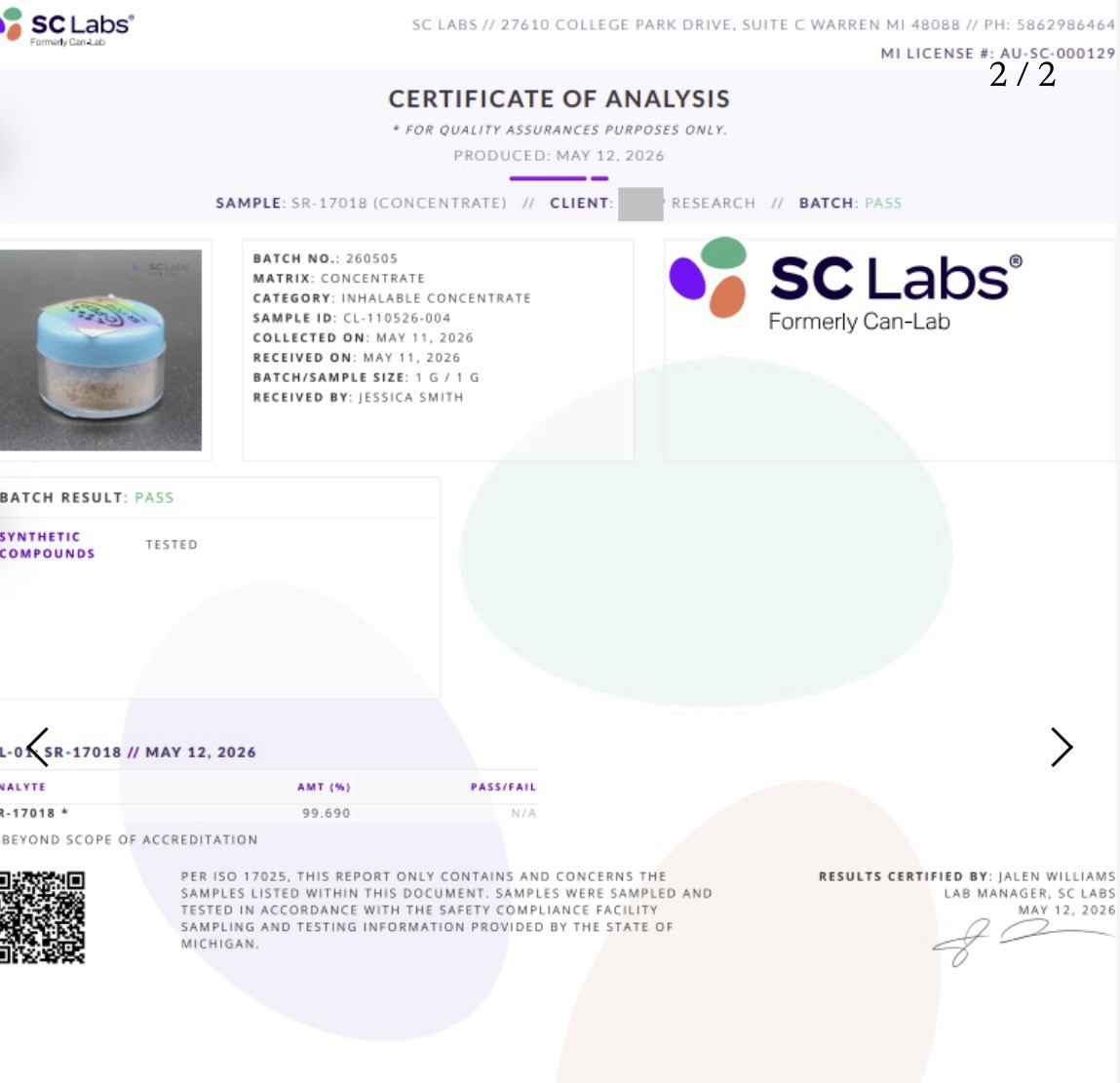 S R 17 1 Gram at 99.69% purity “PINK”Laboratory Chemical Calibration Tool SR17