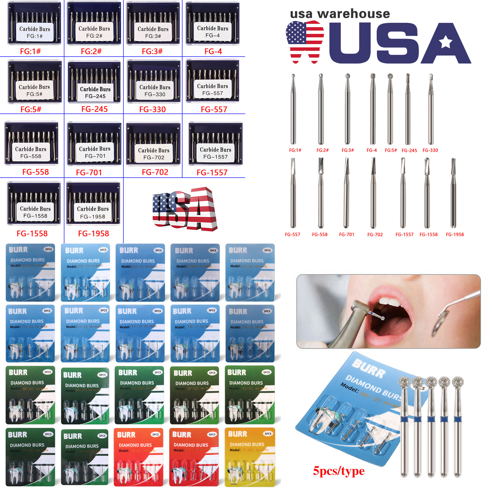 Dental Slow Speed Handpiece Contra Angle 1:1 Fit FG Burs 1.6mm PUZ