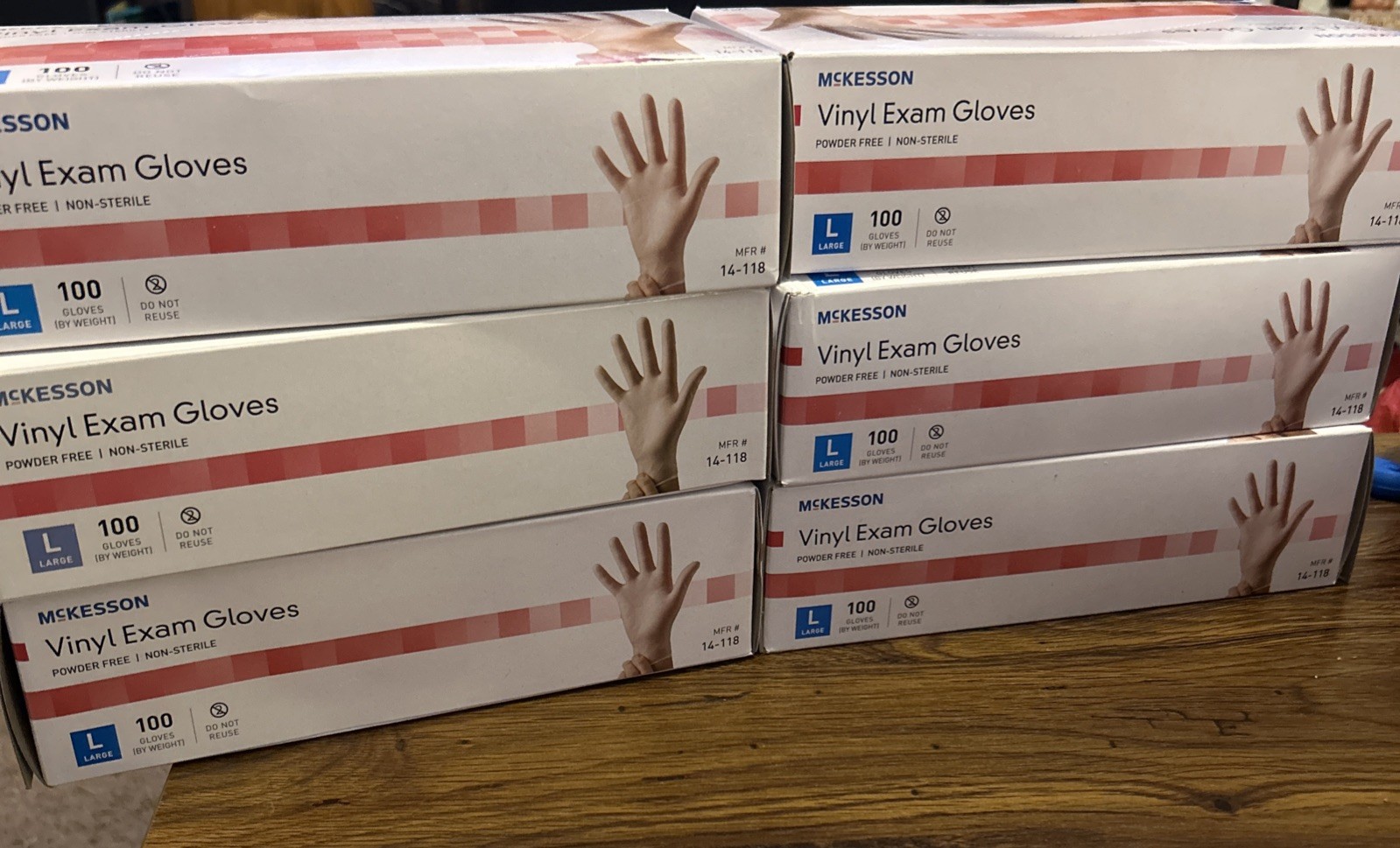 Lot 6 Boxes McKesson Vinyl Exam Glove Standard Cuff Length LARGE 100 per Box