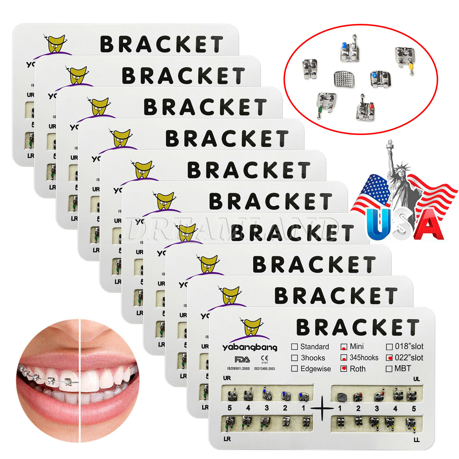 10 Kits Dental Orthodontic Brackets Braces Mini Roth Slot.022 3-4-5 Hook FDA CE