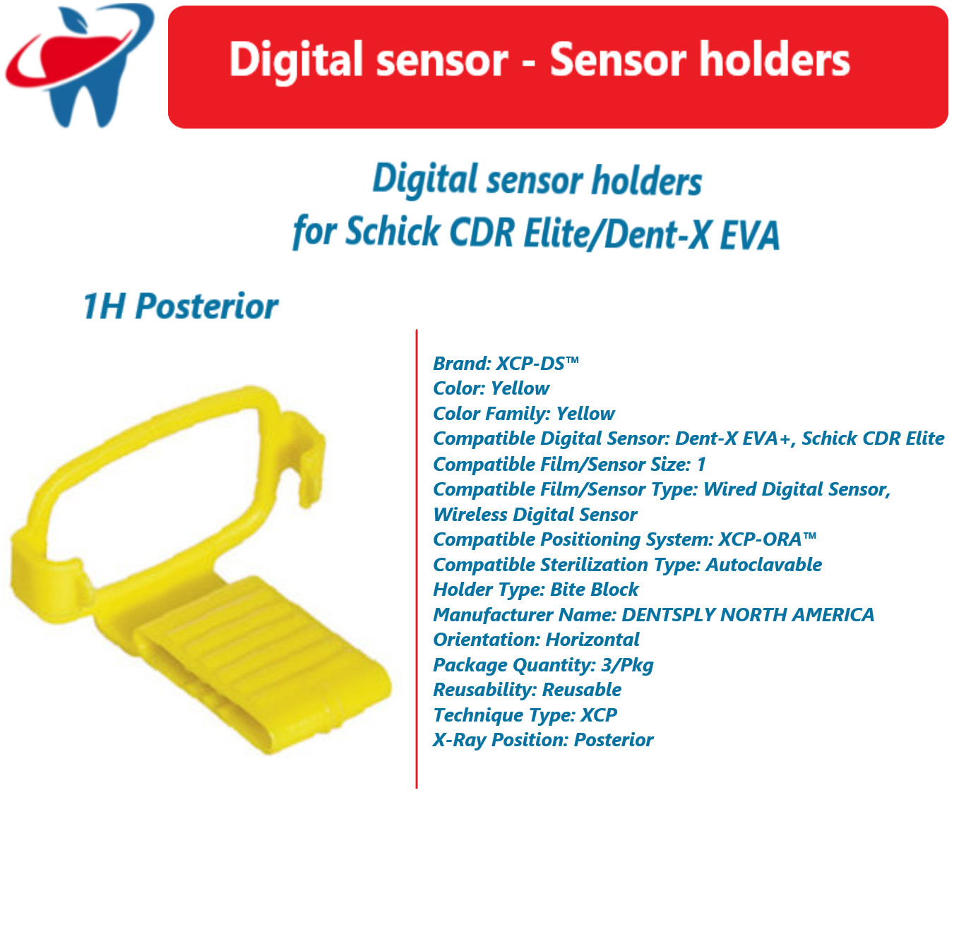 Dental X-Ray XCP-DS Schick CDR Elite Dent-X EVA+ Digital Sensor Holders 3/Pk