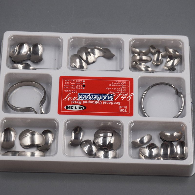 Dental Sectional Contoured Matrices Full Matrix Kit 100Pcs 35 μm Hard + 2 Rings