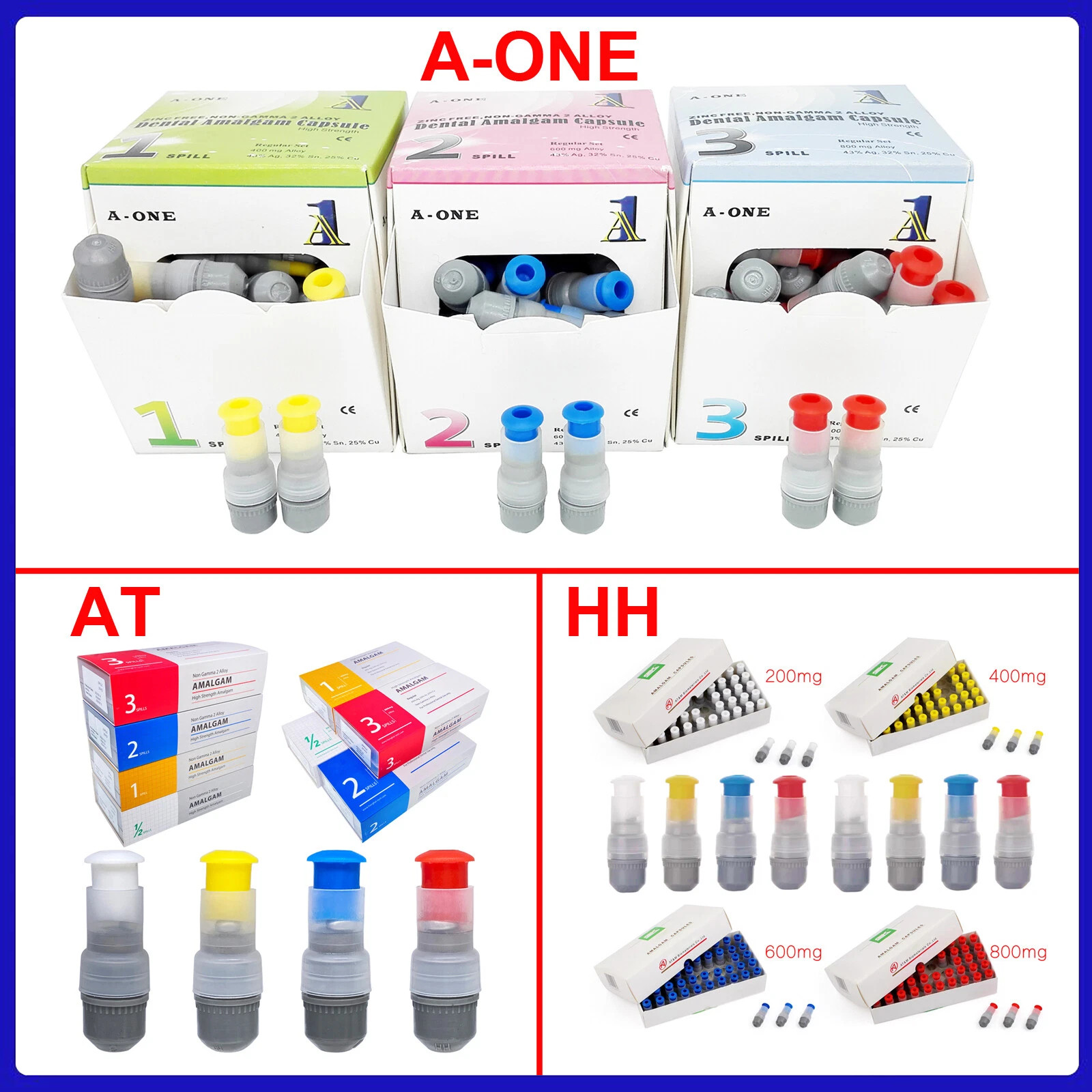 Dental Alloy Amalgam, 1 / 2 / 3 Spill Regular Set, 500 or 50 Capsules, Zinc Free