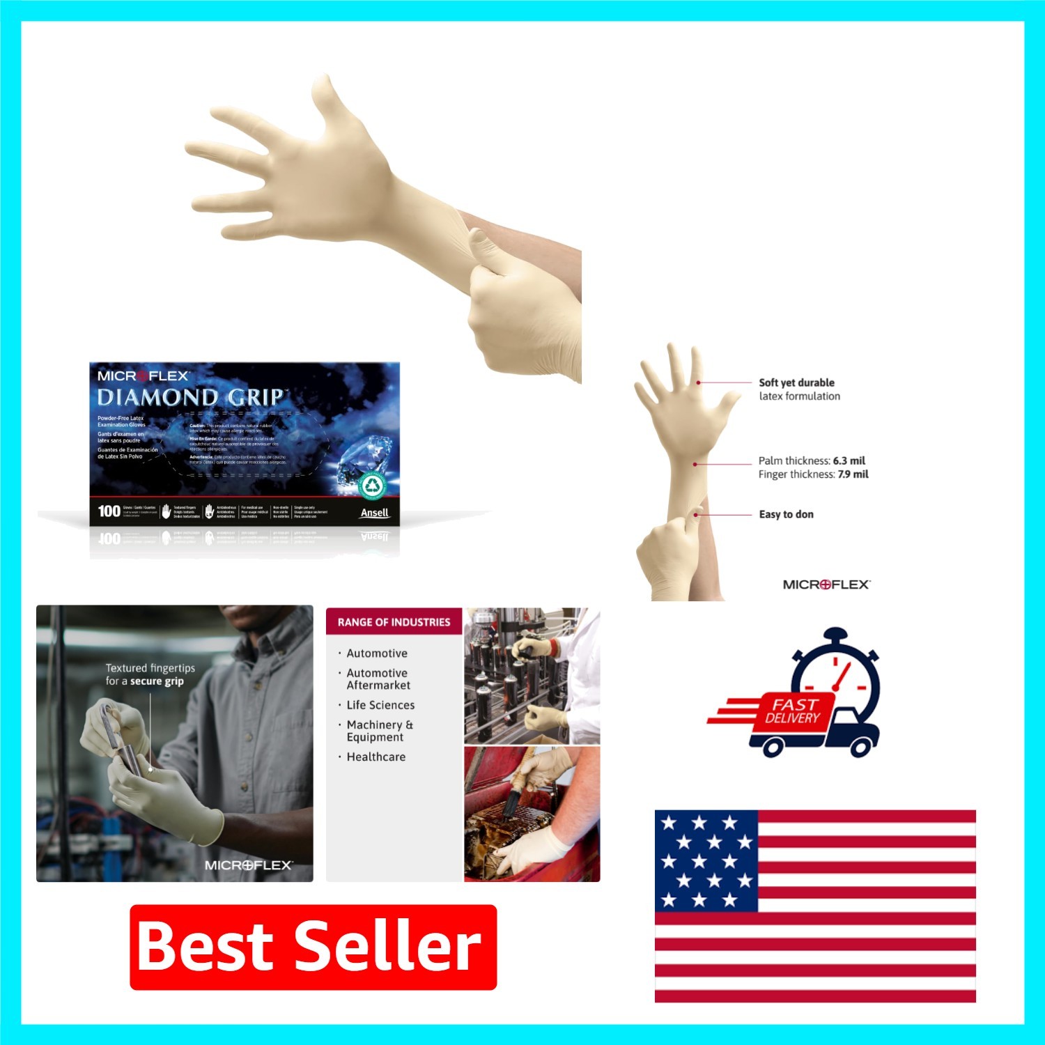 Comfort and Protection with MF-300 Latex Gloves – Powder-Free, Medium, 100 Count