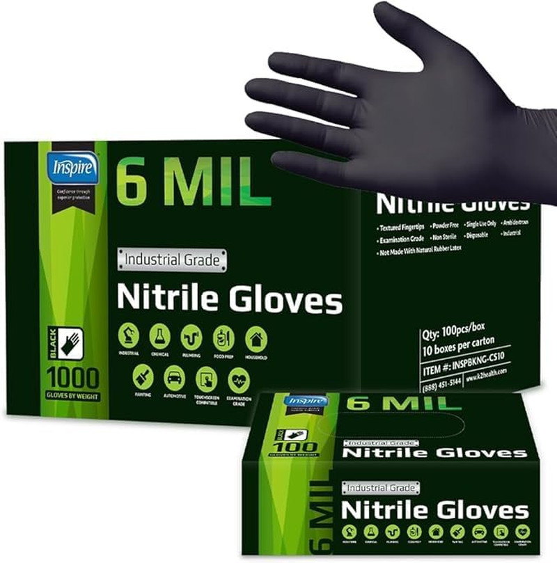 Inspire Black Nitrile Gloves HEAVY DUTY 6 Mil Nitrile Chemical Resistant Medical