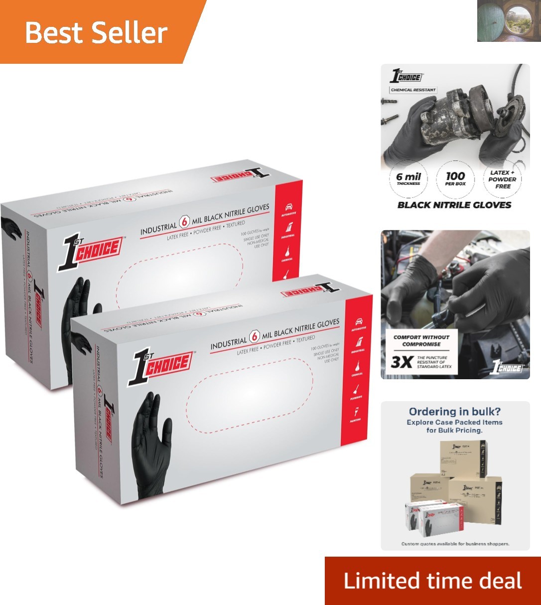 Industrial-Grade Black Nitrile Gloves 6 Mil – Latex-Free, Textured Grip, Medium