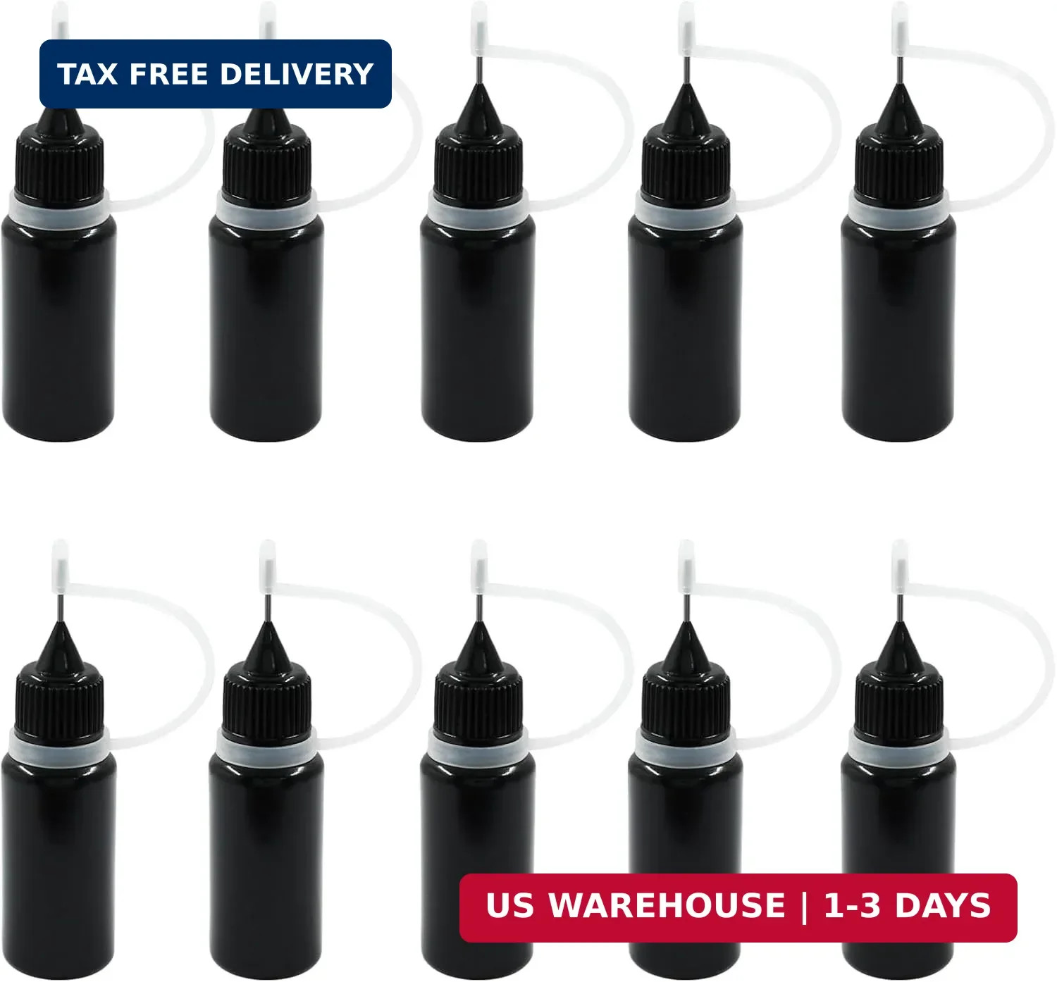Piutouyar 10ml Black Precision Tip Applicator Bottles, 10 Pcs Fine Tip Metal Nee