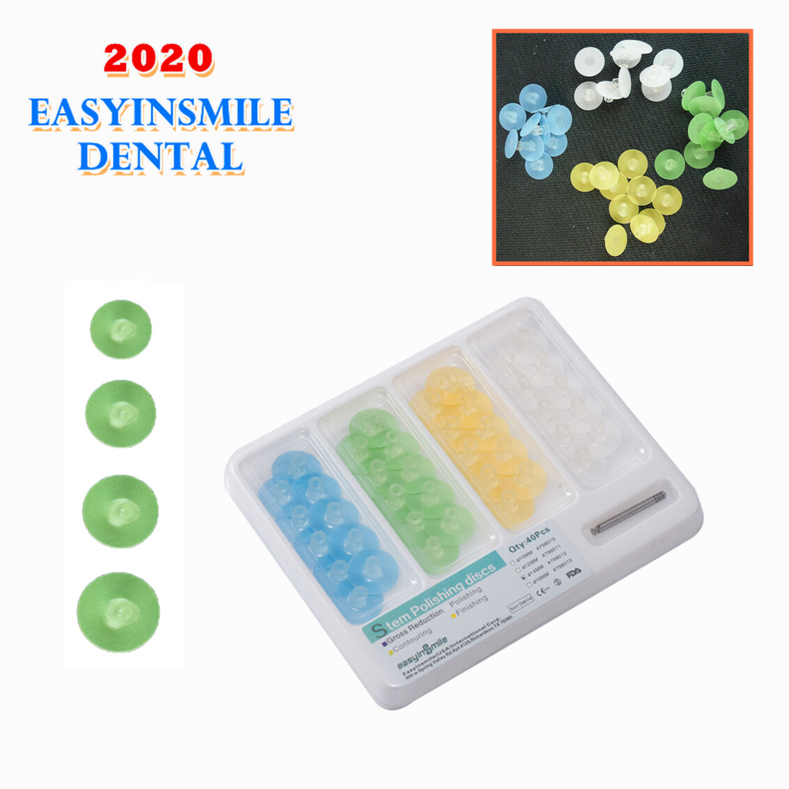 EASYINSMILE 40pcs+Mandrel Dental Composite Polishing Kit Finishing Discs Wheel