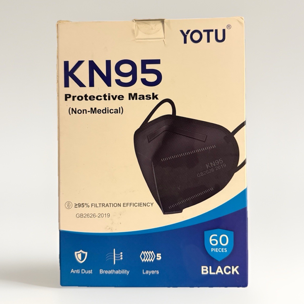 KN95 Protective Face Mask Black 60 Pieces New