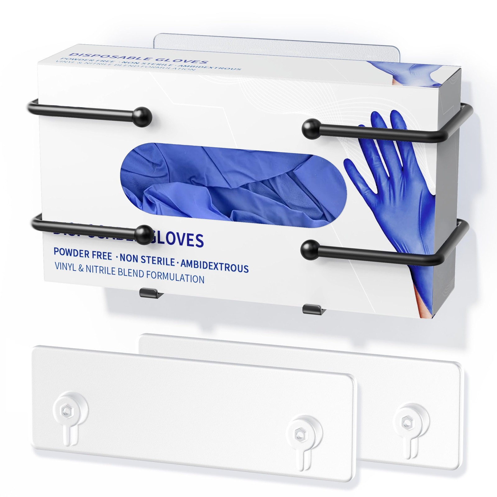Glove Box Holder, Adhesive Wall-Mounted Metal Dispenser, Tool-Free black