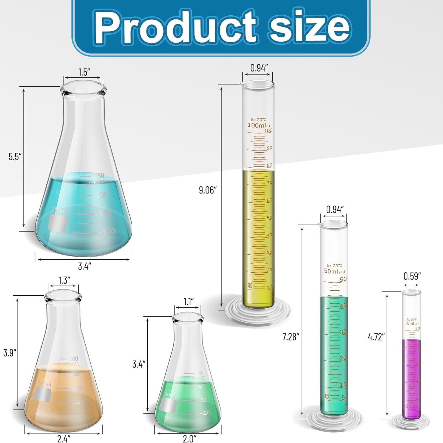 14 Pcs Glass Measuring Beaker Glass Flask Graduated Cylinder for Science Lab USA