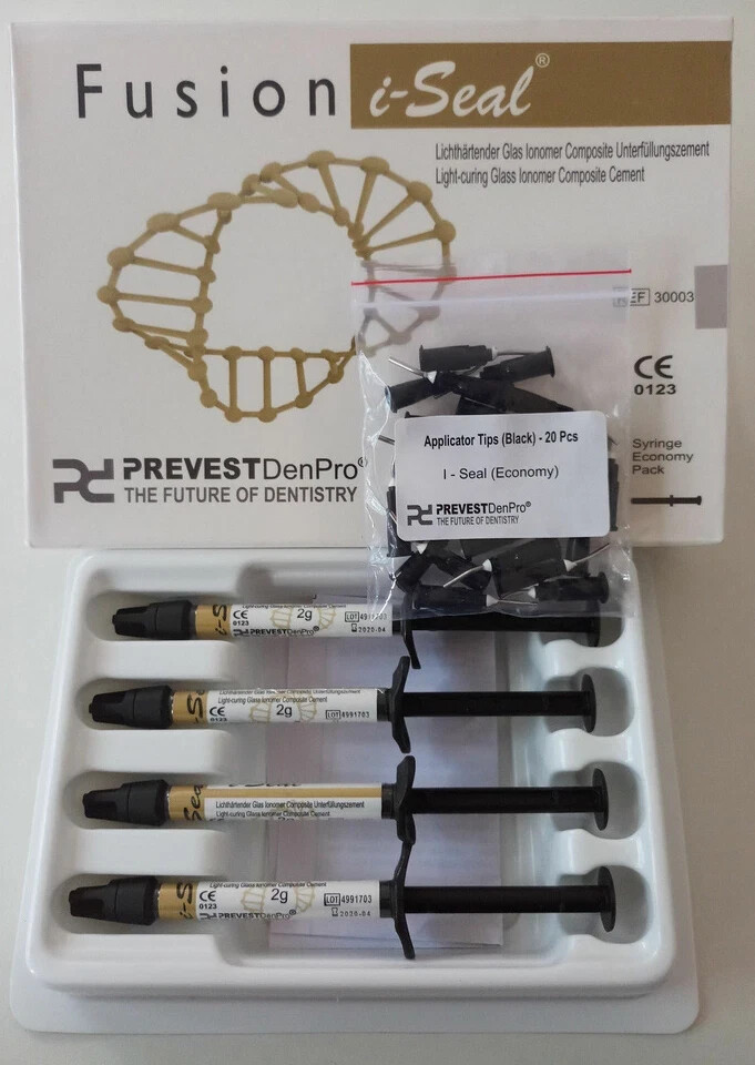 PREVEST DENPRO LIGHT CURING GLASS IONOMER COMPOSITE CEMENT FUSION-I SEAL4 X 2 GM