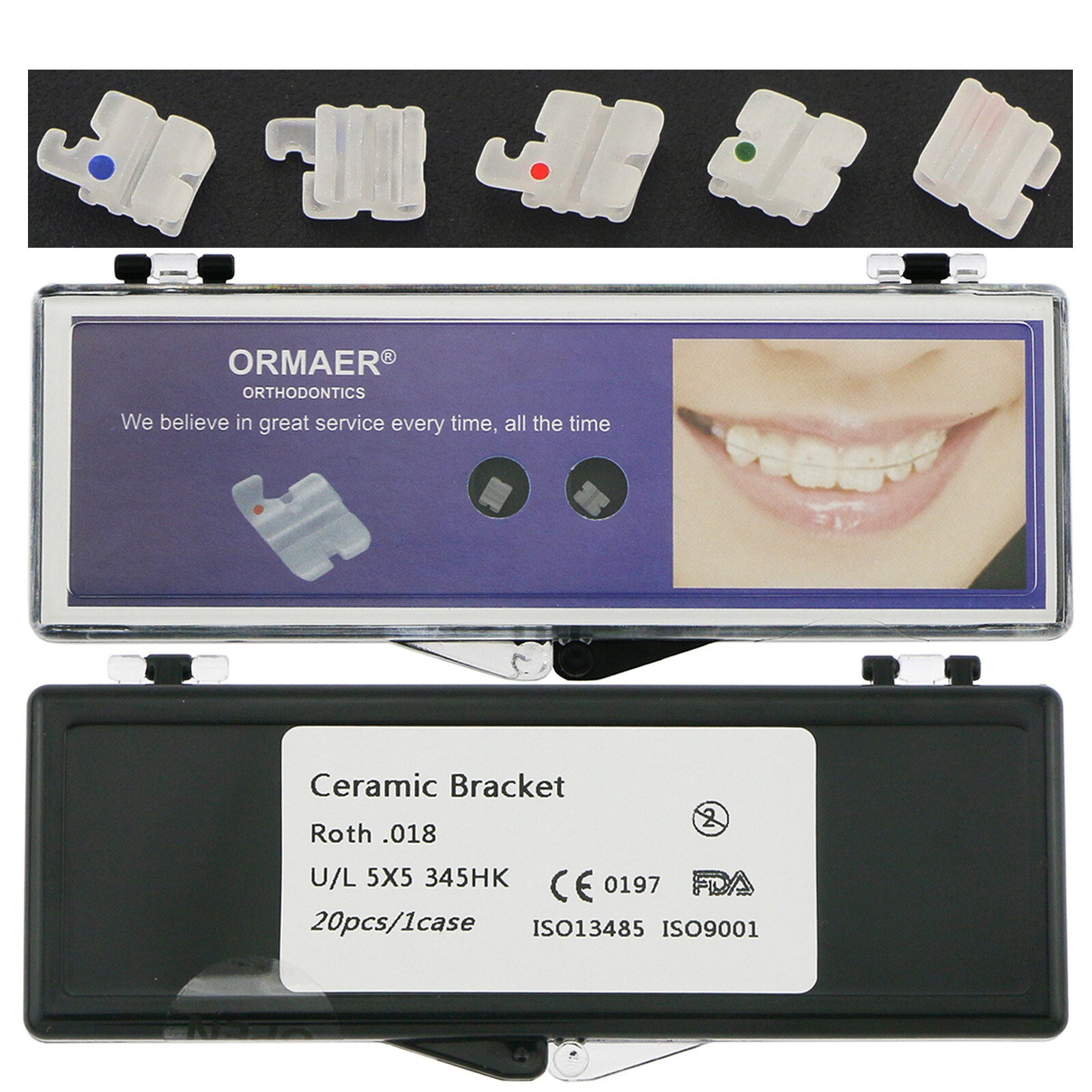 10Pcs Dental Orthodontic Ceramic Bracket Braces Roth MBT 018 022 Slots 345 Hooks