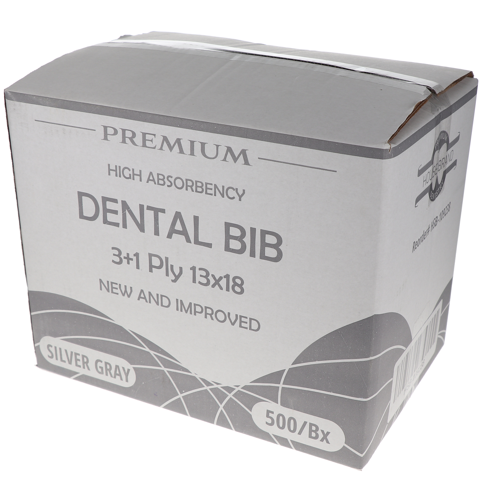 House Brand Dentistry 109238 Patient Bibs 3+1 Ply 13″ X 18″ Silver Gray 500/Pk